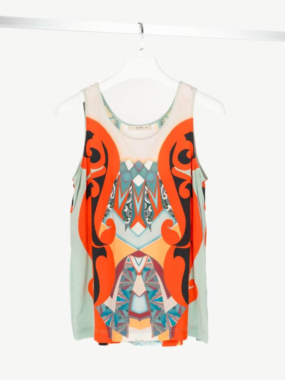 Etro Blue-Multi Geometric-Print Silk Crepe de Chine Tank